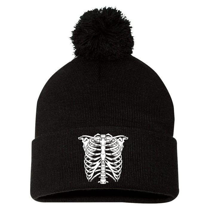 Skeleton Rib Cage Skull Chest Pom Pom 12in Knit Beanie