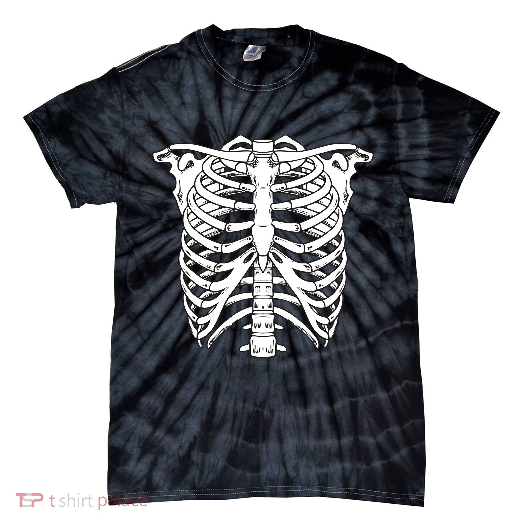 Skeleton Rib Cage Skull Chest Tie-Dye T-Shirt