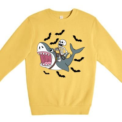 Skeleton Riding Shark Funny Halloween Premium Crewneck Sweatshirt