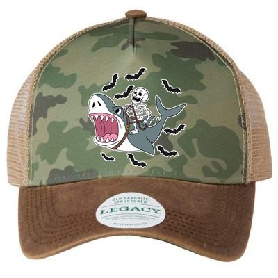 Skeleton Riding Shark Funny Halloween Legacy Tie Dye Trucker Hat