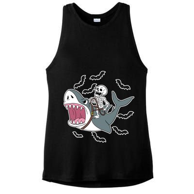 Skeleton Riding Shark Funny Halloween Ladies PosiCharge Tri-Blend Wicking Tank