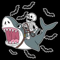 Skeleton Riding Shark Funny Halloween Flexfit Unipanel Trucker Cap