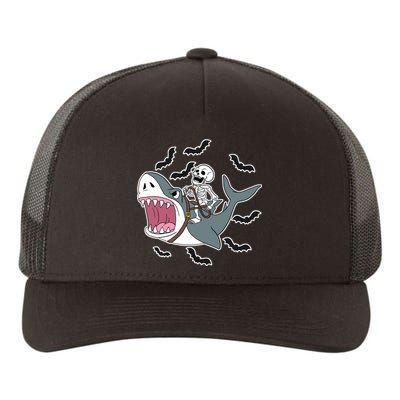 Skeleton Riding Shark Funny Halloween Yupoong Adult 5-Panel Trucker Hat