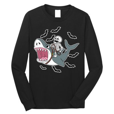 Skeleton Riding Shark Funny Halloween Long Sleeve Shirt