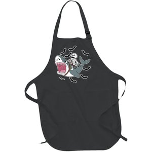 Skeleton Riding Shark Funny Halloween Full-Length Apron With Pockets