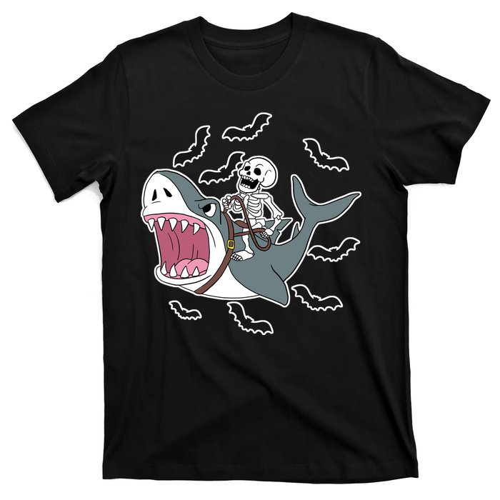 Skeleton Riding Shark Funny Halloween T-Shirt