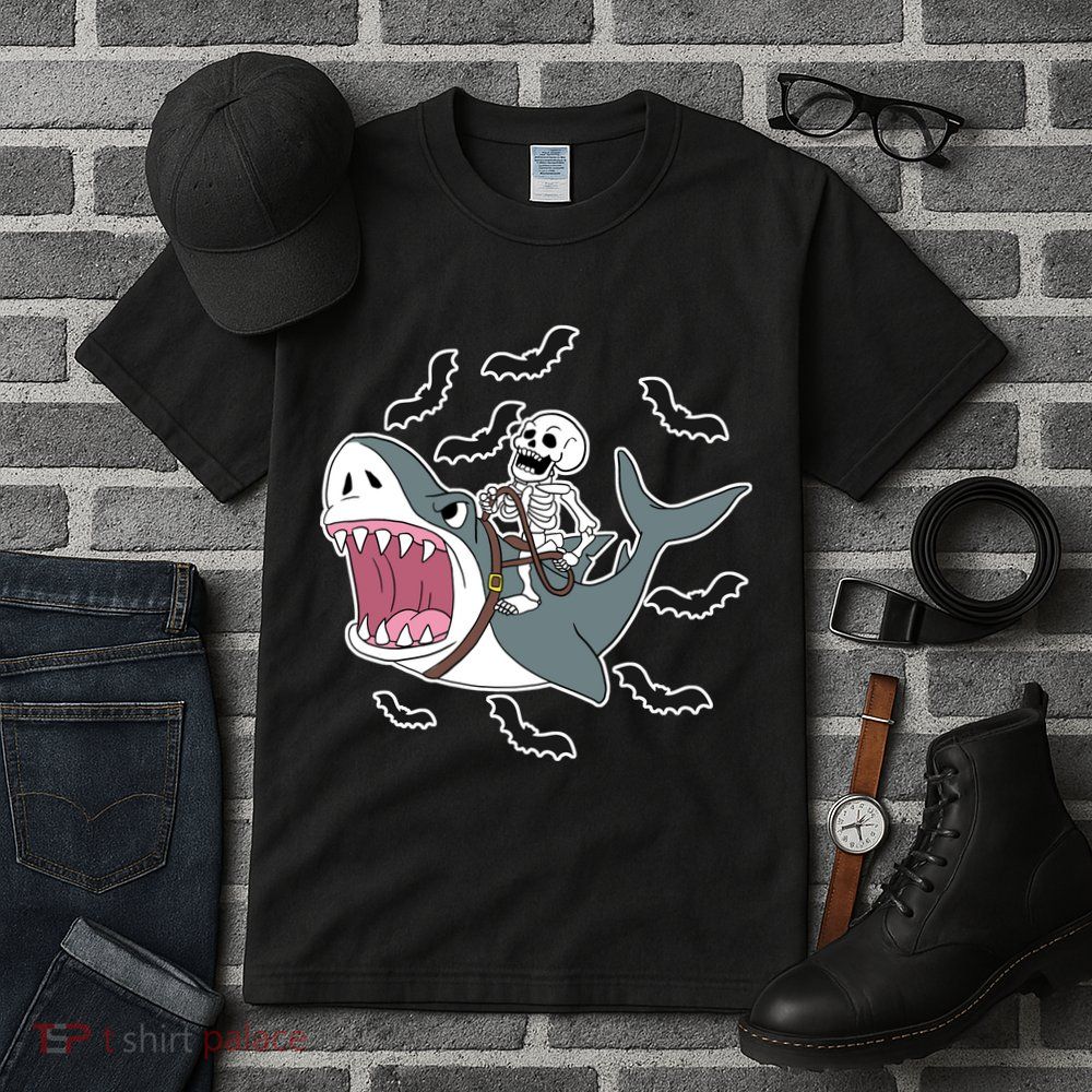 Skeleton Riding Shark Funny Halloween Tall T-Shirt