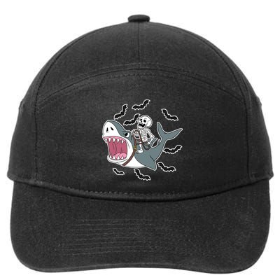 Skeleton Riding Shark Funny Halloween 7-Panel Snapback Hat