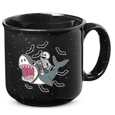 Skeleton Riding Shark Funny Halloween 15oz Campfire Ceramic Mug