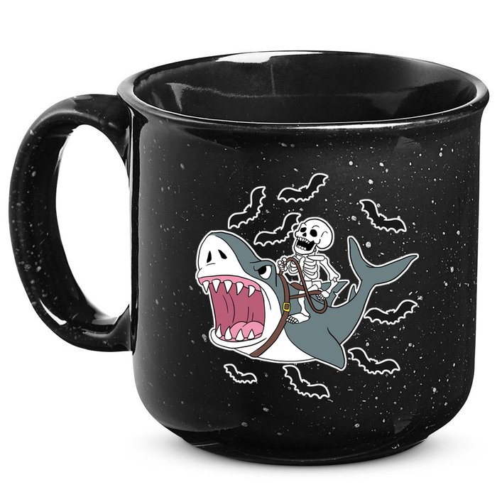 Skeleton Riding Shark Funny Halloween 15oz Campfire Ceramic Mug