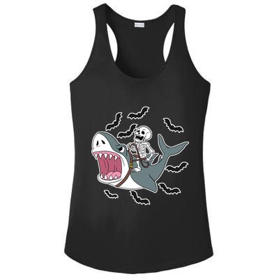 Skeleton Riding Shark Funny Halloween Ladies PosiCharge Competitor Racerback Tank