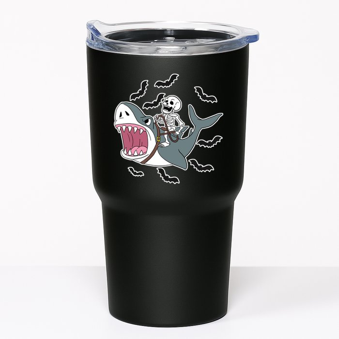 Skeleton Riding Shark Funny Halloween Tumbler