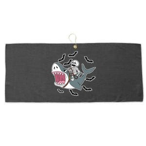 Skeleton Riding Shark Funny Halloween Large Microfiber Waffle Golf Towel