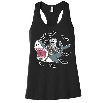 Skeleton Riding Shark Funny Halloween Women's Racerback Tank