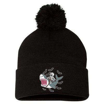 Skeleton Riding Shark Funny Halloween Pom Pom 12in Knit Beanie
