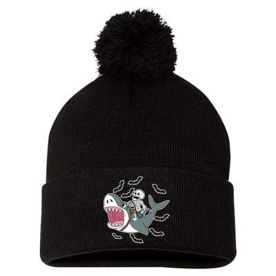 Skeleton Riding Shark Funny Halloween Pom Pom 12in Knit Beanie