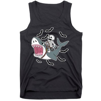 Skeleton Riding Shark Funny Halloween Tank Top