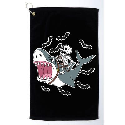 Skeleton Riding Shark Funny Halloween Golf Towel