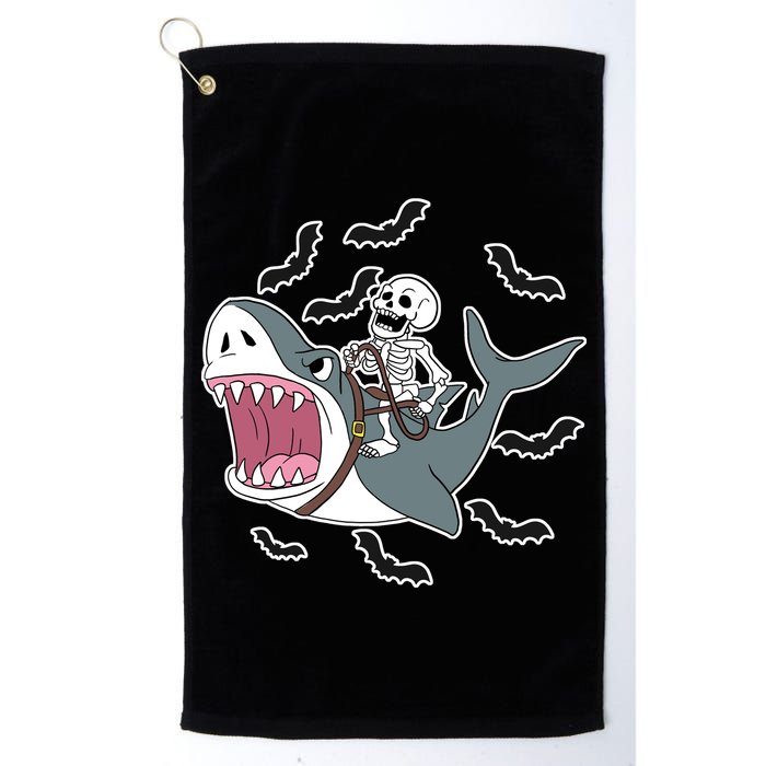 Skeleton Riding Shark Funny Halloween Golf Towel