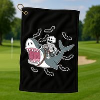 Skeleton Riding Shark Funny Halloween Golf Towel