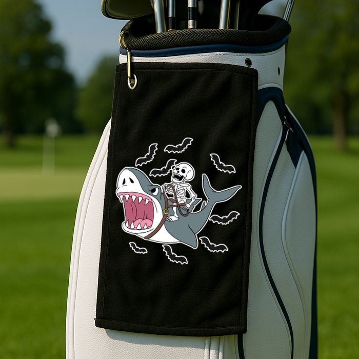 Skeleton Riding Shark Funny Halloween Golf Towel