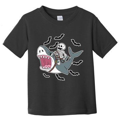 Skeleton Riding Shark Funny Halloween Toddler T-Shirt