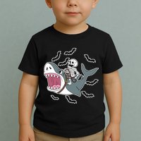 Skeleton Riding Shark Funny Halloween Toddler T-Shirt