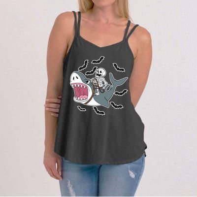 Skeleton Riding Shark Funny Halloween Women's Strappy Tank