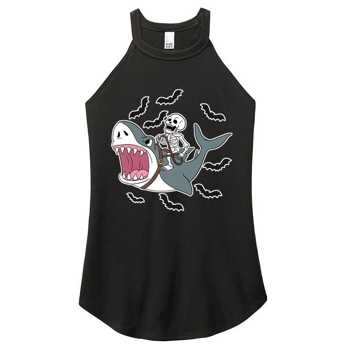 Skeleton Riding Shark Funny Halloween Women's Perfect Tri Rocker Tank