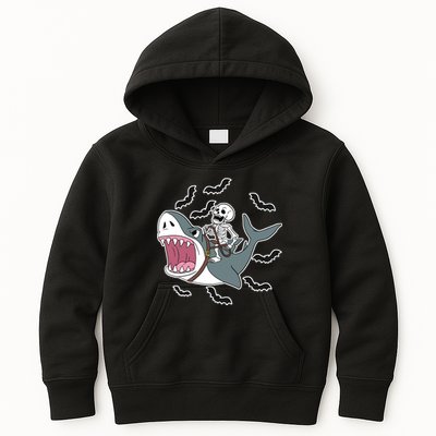 Skeleton Riding Shark Funny Halloween Kids Hoodie
