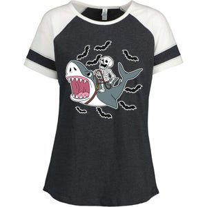 Skeleton Riding Shark Funny Halloween Enza Ladies Jersey Colorblock Tee