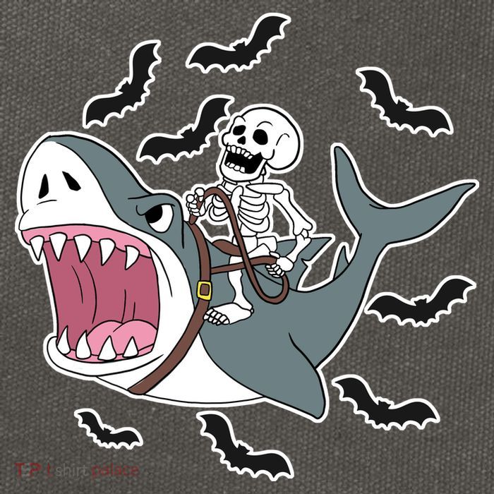 Skeleton Riding Shark Funny Halloween Cotton Canvas Backpack