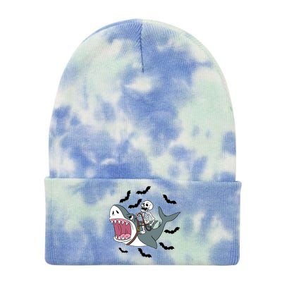 Skeleton Riding Shark Funny Halloween Tie Dye 12in Knit Beanie