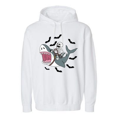 Skeleton Riding Shark Funny Halloween Garment-Dyed Fleece Hoodie