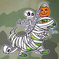 Skeleton Riding T-Rex Halloween Legacy Tie Dye Trucker Hat