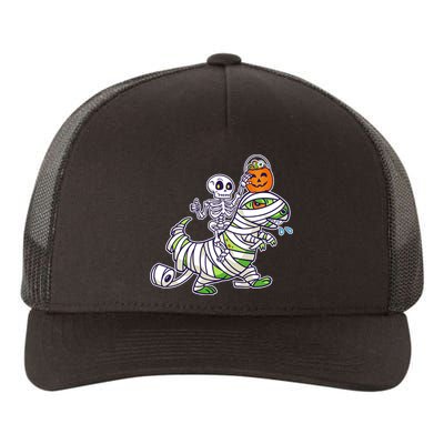 Skeleton Riding T-Rex Halloween Yupoong Adult 5-Panel Trucker Hat