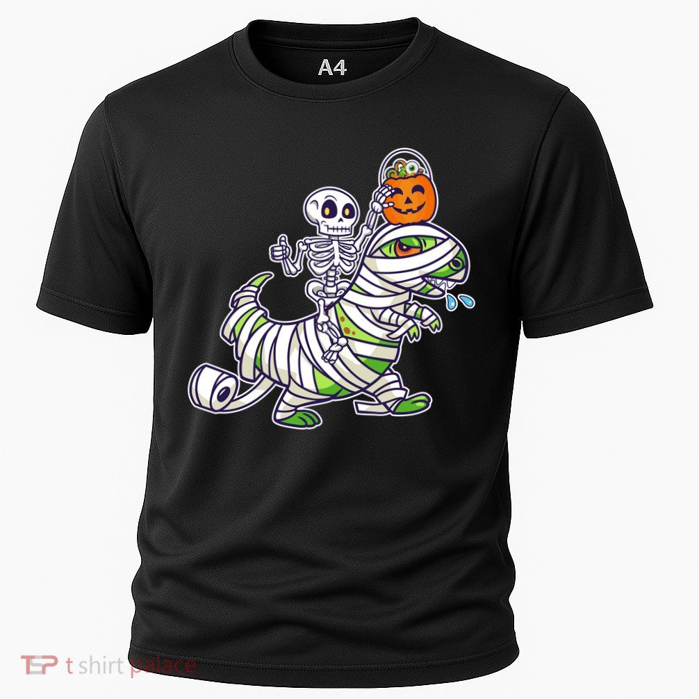 Skeleton Riding T-Rex Halloween Performance Shirt