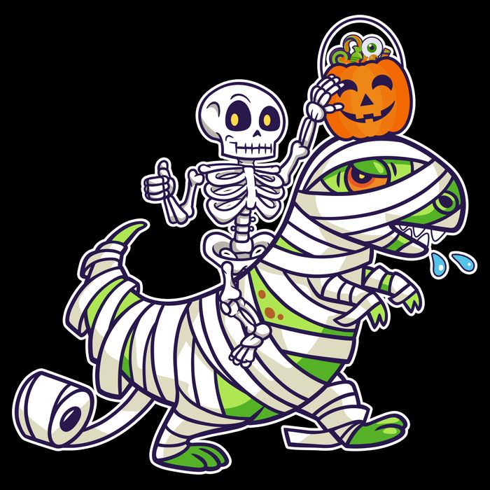 Skeleton Riding T-Rex Halloween Apron
