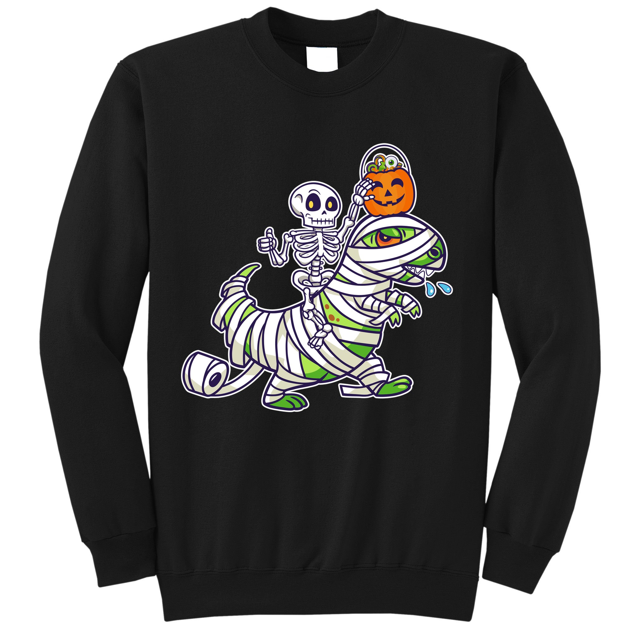 Skeleton Riding T-Rex Halloween Sweatshirt