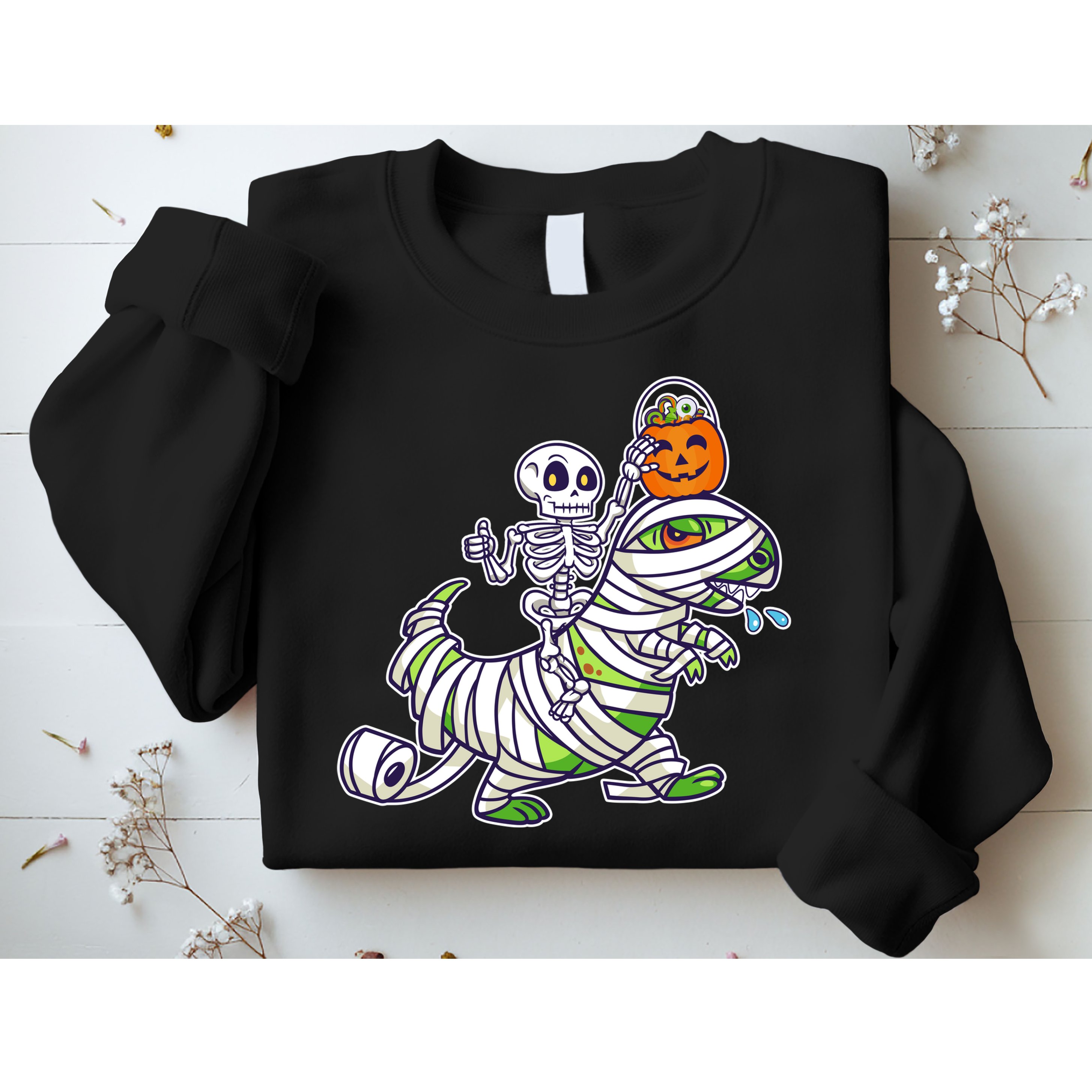 Skeleton Riding T-Rex Halloween Sweatshirt
