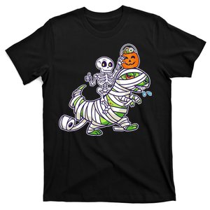 Skeleton Riding T-Rex Halloween T-Shirt