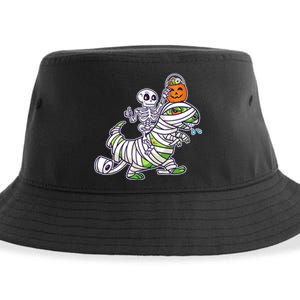 Skeleton Riding T-Rex Halloween Sustainable Bucket Hat