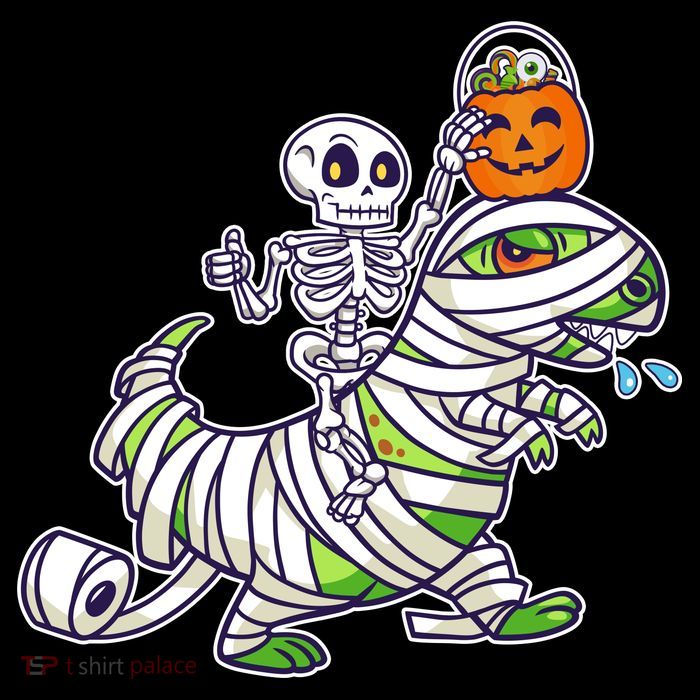 Skeleton Riding T-Rex Halloween Button