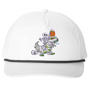 Skeleton Riding T-Rex Halloween Snapback Five-Panel Rope Hat