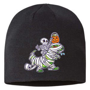 Skeleton Riding T-Rex Halloween Sustainable Beanie