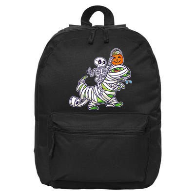 Skeleton Riding T-Rex Halloween 16 in Basic Backpack