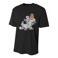 Skeleton Riding T-Rex Halloween Youth Performance Sprint T-Shirt