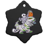 Skeleton Riding T-Rex Halloween Ceramic Star Ornament