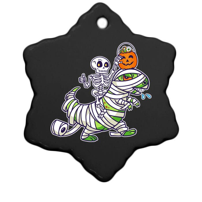 Skeleton Riding T-Rex Halloween Ceramic Star Ornament