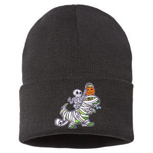 Skeleton Riding T-Rex Halloween Sustainable Knit Beanie